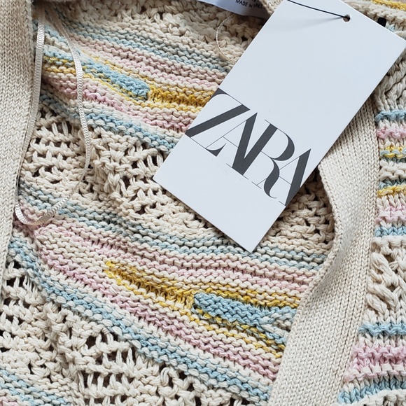 NWT Zara Adorable Knit Pointelle Cardigan Jacket Sweater Pastel and Cutouts - Picture 11 of 16
